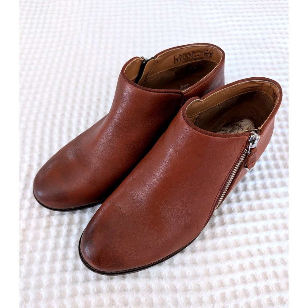 Vionic Jolene Tan Leather Ankle Booties Side Zip Block Heel VS350 Women 7.5